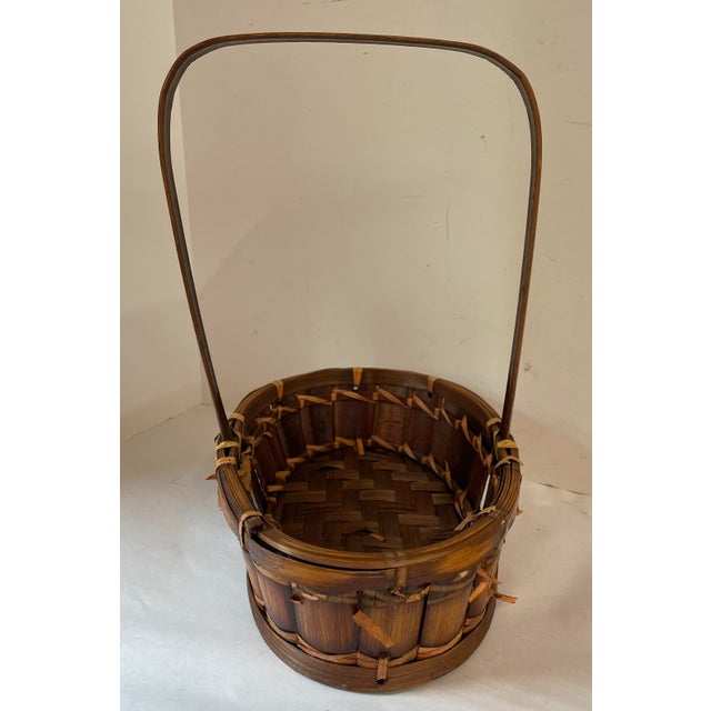 Vintage Bamboo Basket With Fixed Handle Chairish