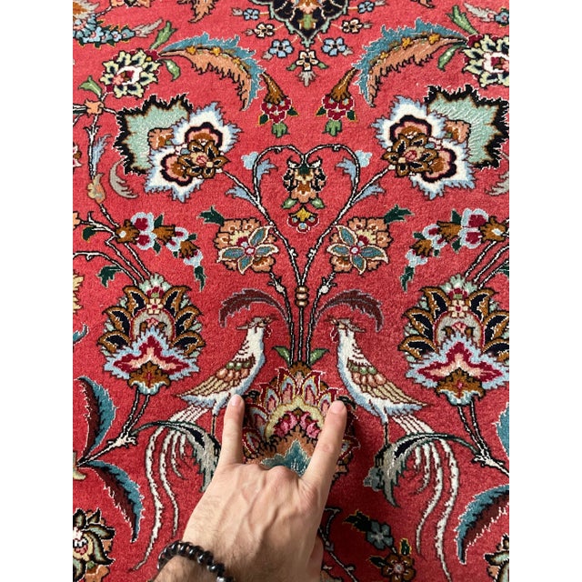1950's 1m Knots, Fine Silk Highlights With Royal Bird Motifs Rug - 9 7 X 13 6 For Sale - Image 9 of 13