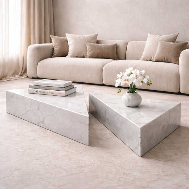 Early 21st Century Triangular Tables in Carrara White by Andrea Grasso, Set of 2 For Sale - Image 5 of 8