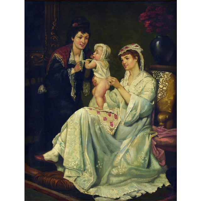 An evocative painting depicting an intimate and familiar moment, this oil on canvas signed E. De Blasi appears to be an...