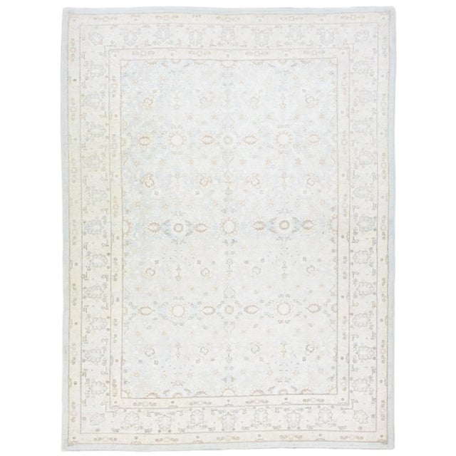 Light Blue Modern Persian Tabriz Style Handmade Floral Wool Rug For Sale - Image 9 of 9