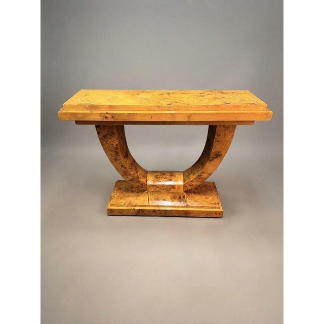 2000 - 2009 Art Deco Style Burl Walnut Console Table For Sale - Image 5 of 5