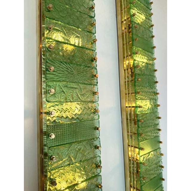 Large Contemporary Pair of Brass Green Gold Leaf Murano Glass Sconces, Italy For Sale - Image 9 of 13