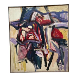 Adrienne Bordes - Monumental Midcentury Modern Abstract Expressionist Oil Painting, Signed and Dated 1965 For Sale