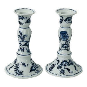 Vintage Blue Danube Onion Candlesticks -Set of 2