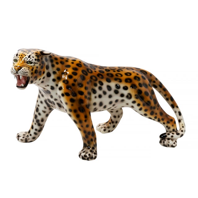 Large Vintage Italian Hand Made Glazed Ceramic Leopard Sculpture, 1980s For Sale - Image 6 of 6