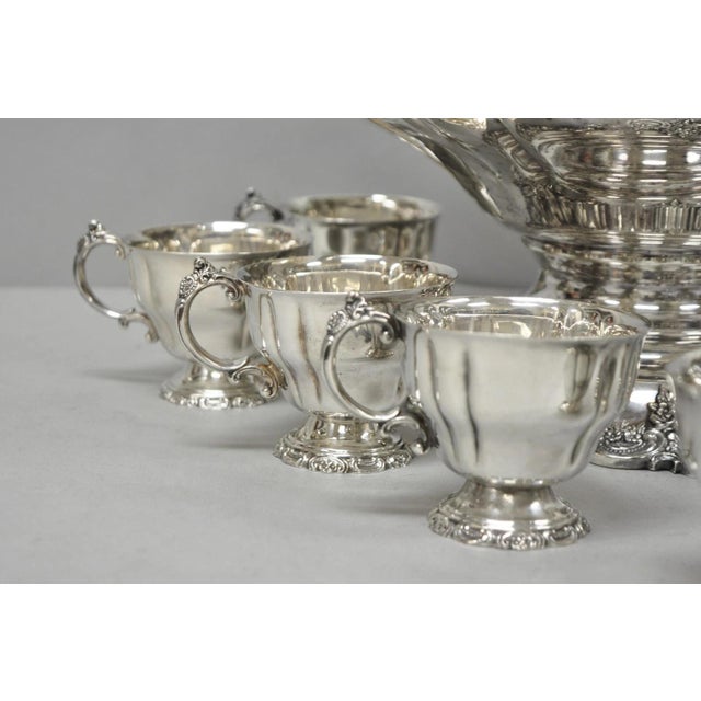 Metal Vintage Baroque by Wallace 252 & 253 Silver Plated Punch Bowl Set W/ 10 Cups For Sale - Image 7 of 18