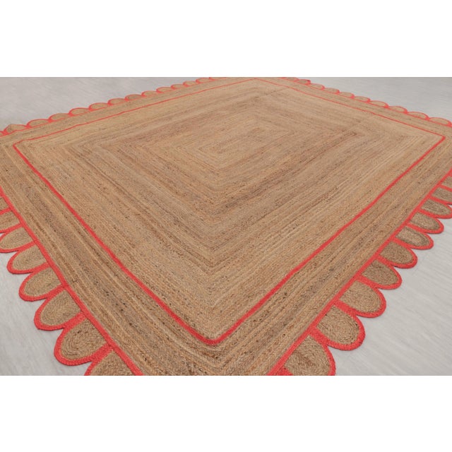Hot Red Scallop Jute Handmade Rug 5'x7' Ft. For Sale - Image 12 of 13