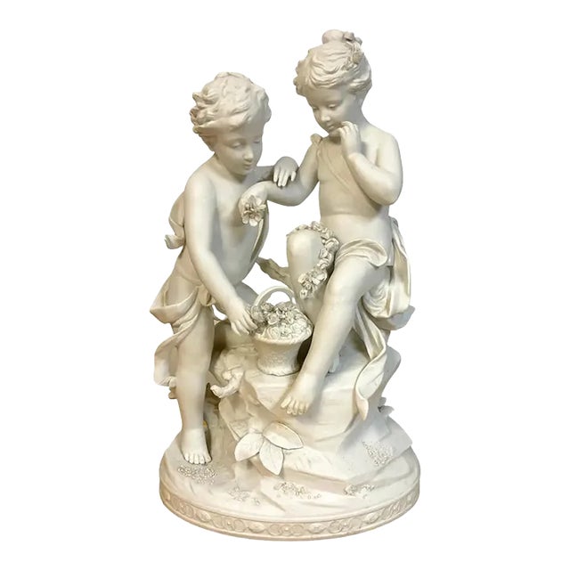 Mid 20th Century S√®vres Style Biscuit Grouping of Children With Flowers in Landscape For Sale