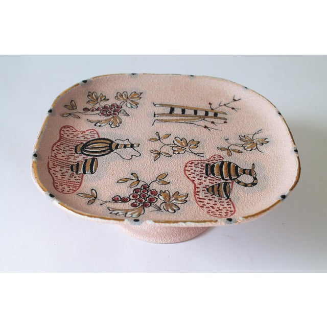 Ceramic Vintage Light Pink Italian Cake Stand With Wine Making Motif For Sale - Image 7 of 9