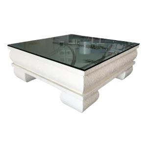 1980s Large Neo Art Deco Coffee Table W/ Hand Painted Crane Pastel