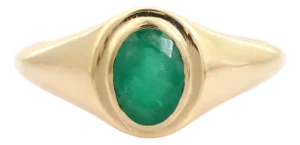 Luxurious Bezel Set 14k Gold Rich Emerald Signet Ring Size 7