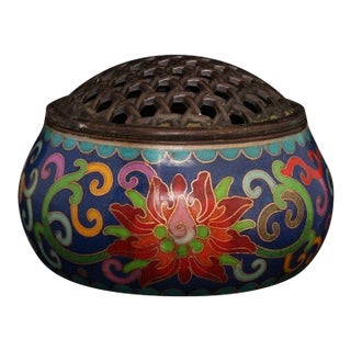 Late 19th Century Cloisonné Enamel Floral Incense Burner With Pierced Lid For Sale
