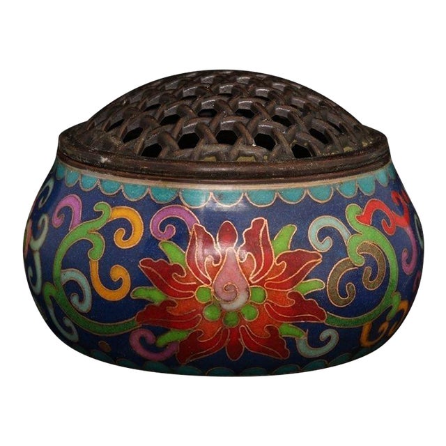 Late 19th Century Cloisonné Enamel Floral Incense Burner With Pierced Lid For Sale
