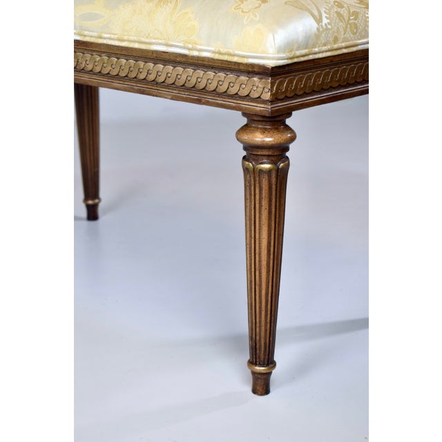 Wood Louis XVI Style Benches After Baker Furniture, Giltwood & Silk, 1960s For Sale - Image 7 of 13
