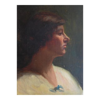 Early 20th Century Woman in White Dress Portrait Painting For Sale