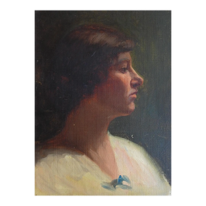 Early 20th Century Woman in White Dress Portrait Painting