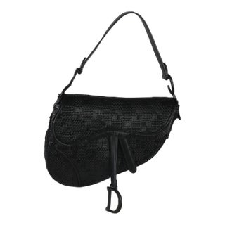 Black Ultramatte Woven Calfskin Saddle Bag For Sale
