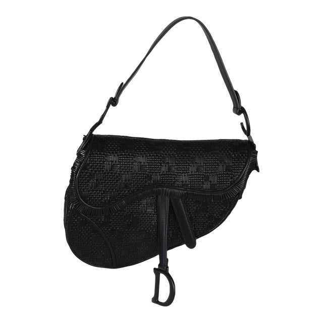 Black Ultramatte Woven Calfskin Saddle Bag For Sale