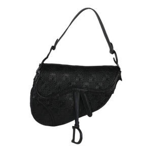 Black Ultramatte Woven Calfskin Saddle Bag