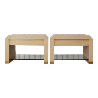 1980s Harrison Van Horn Lacquered Raffia Nightstands - a Pair For Sale