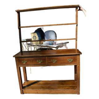 Antique English Pine Sideboard / Console Table W/ 2 Drawers & Removable Open Plate Rack For Sale