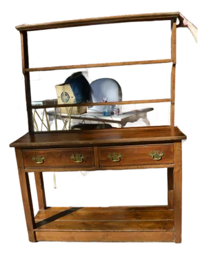 Antique English Pine Sideboard / Console Table W/ 2 Drawers & Removable Open Plate Rack