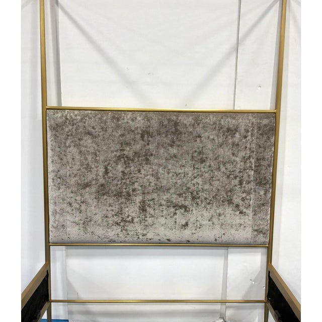 Modern Baker Modern Taupe Crushed Velvet and Satin Brass Phillipa Q Canopy Queen Bed For Sale - Image 3 of 8