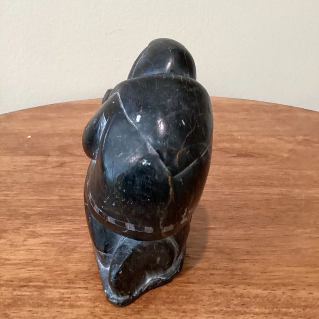 Mid-Century Inuit Eskimo Art Carving Gorgeous Stone Seal Hunter Arist Signed For Sale - Image 4 of 13