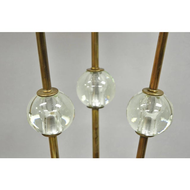 Vintage Mid Century Italian Modern Brass and Glass Sphere Tripod Tall Table Lamp For Sale - Image 4 of 12