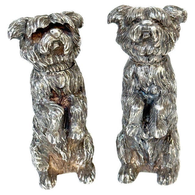 Metal Pair Edwardian Sterling Terrier Salt & Pepper London, Jonathan Howell, 1906/1913 For Sale - Image 7 of 18