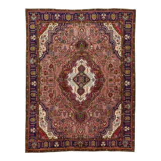 1960s Vintage Tabriz Red Handmade Medallion Wool Rug For Sale