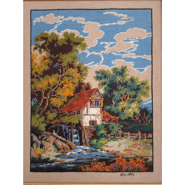 Late 20th Century Rosemary Pipkin Jackson (American 20th Century), Old Mill, Needlework Panel, Framed and Signed For Sale - Image 5 of 9