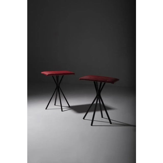 Set of Vintage Italian Stools in Red Faux Leather, 1960 For Sale - Image 6 of 9