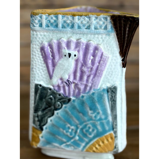 Antique Victorian Majolica Triangular Pitcher With Birds & Bamboo Handle — Aesthetic Movement, C. 1880s For Sale - Image 11 of 11