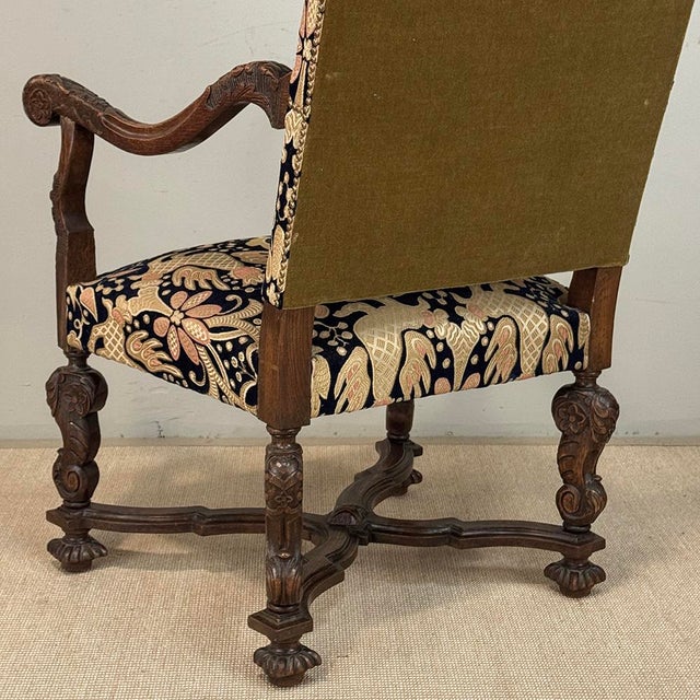 19th Century French Renaissance Revival Hand Carved Oak Armchair For Sale - Image 17 of 17