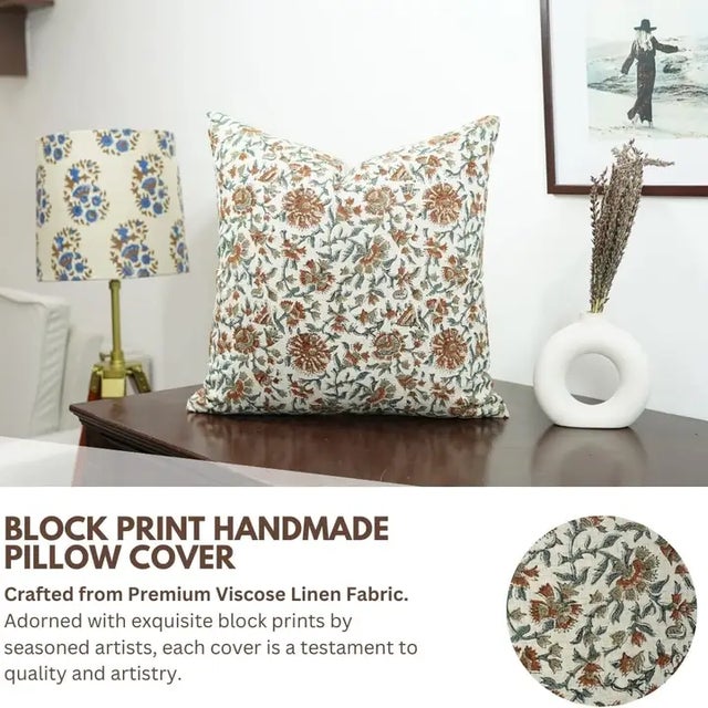 Bring timeless elegance to your space with this block print handmade cushion cover, crafted from a soft yet sturdy cotton-...