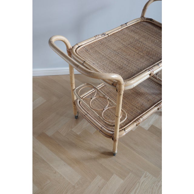 Brown Vintage Rattan and Bamboo Bar Cart, 1980s For Sale - Image 8 of 9