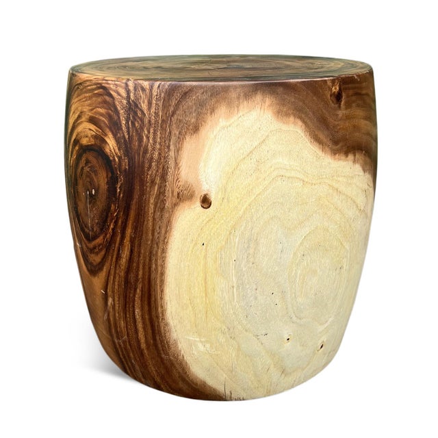 Contemporary Monkey Pod Drum Stool / Side Table For Sale - Image 3 of 5