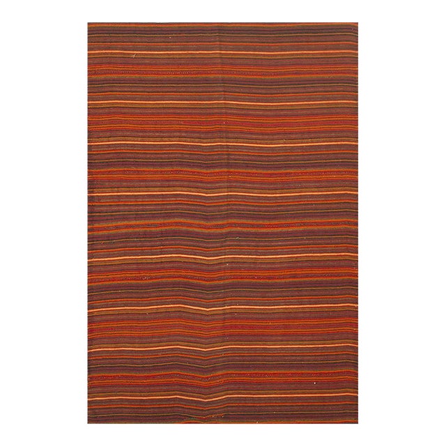 1950s Red Stripe Modern Vintage Mid Century Turkish Decorative Kilim Rug For Sale
