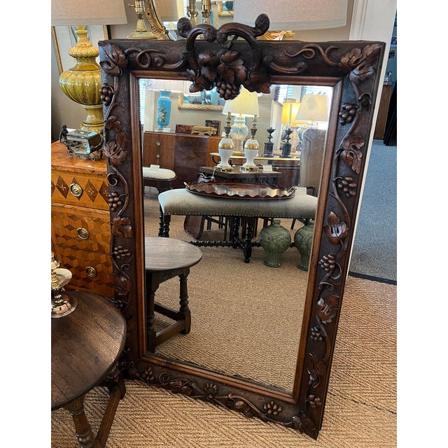 French Carved Walnut Mirror With Meandering Grape Vine For Sale - Image 10 of 10
