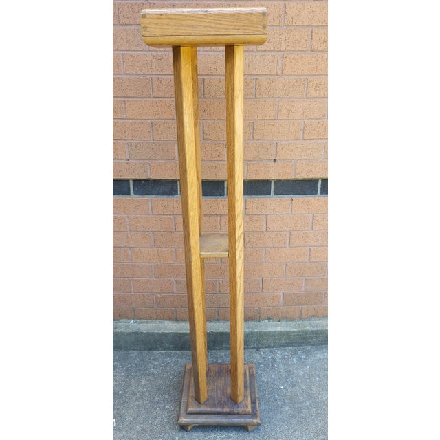 Arts & Crafts Mid 20th Century Arts and Crafts 55" Oak Quadpod Pedestal Plant Stand For Sale - Image 3 of 7