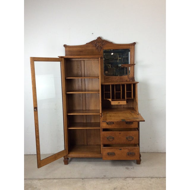 Arts & Crafts Antique Oak Side by Side With Drop Front Writing Desk and Adjustable Shelves For Sale - Image 3 of 18