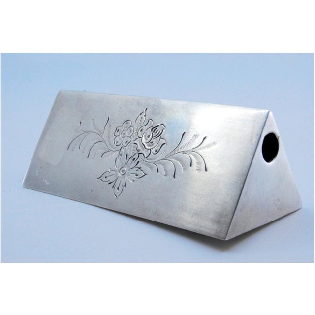 Triangular Silver Toothpick Holder with Engraved Floral Motifs For Sale - Image 3 of 10