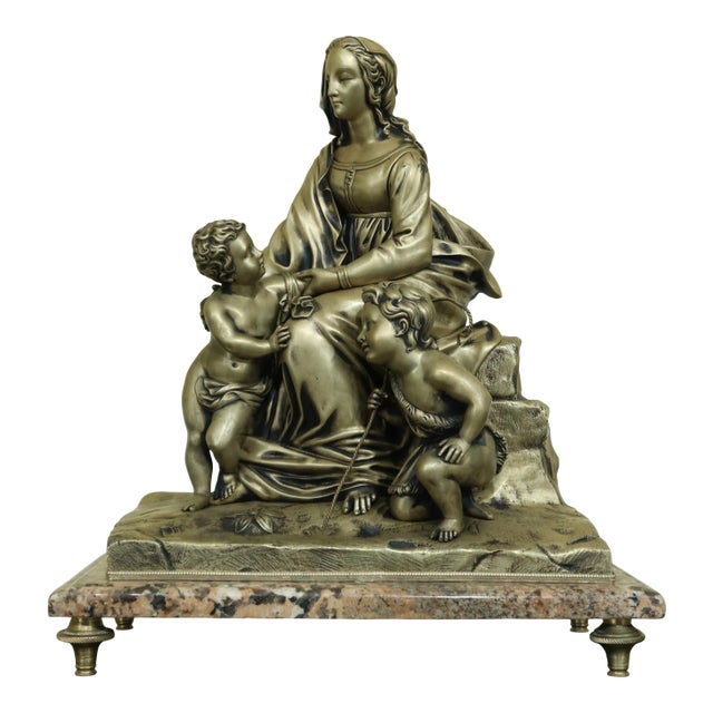 Vintage Solid Bronze Sculpture of Madonna & Children For Sale