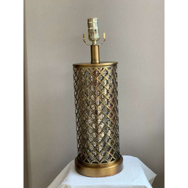 Metal Hollywood Regency Open Brass Lattice Table Lamp For Sale - Image 7 of 7