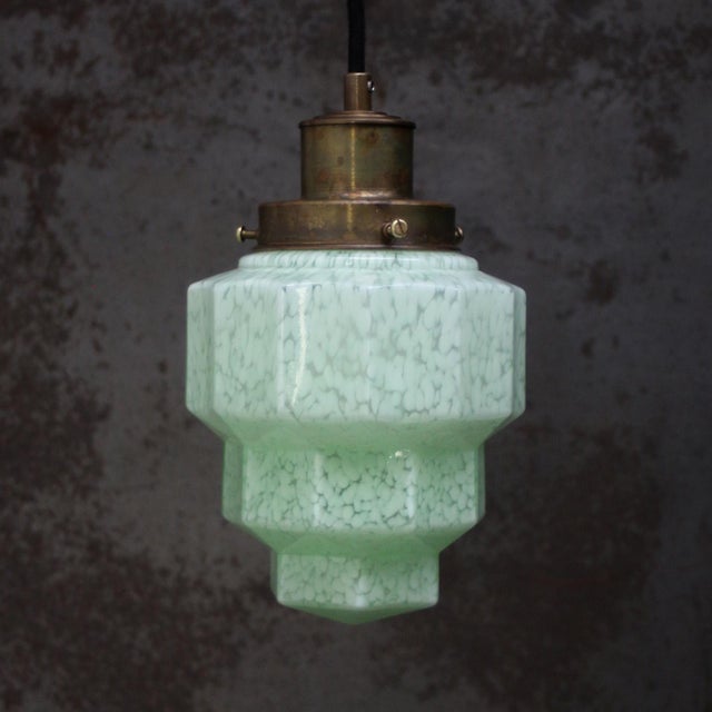 French Art Deco Green Clichy Glass Pendant Lamp For Sale - Image 4 of 6