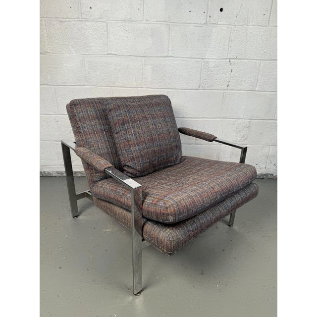 Chrome Mid 20th Century Milo Baughman for Thayer Coggin Chrome Flat Bar Lounge Chairs - Set of 2 For Sale - Image 8 of 11
