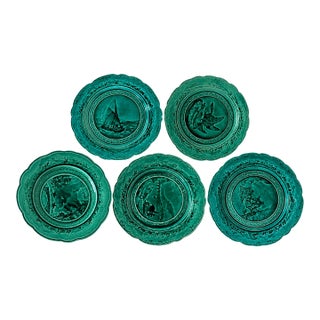 Antique French Turquoise Faïence Plates — Set of 5 For Sale