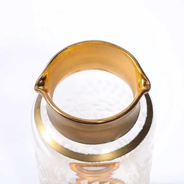 Mid Century Decanter Set With Six Glasses in Gilt Detailing and Etched Glass For Sale - Image 15 of 18